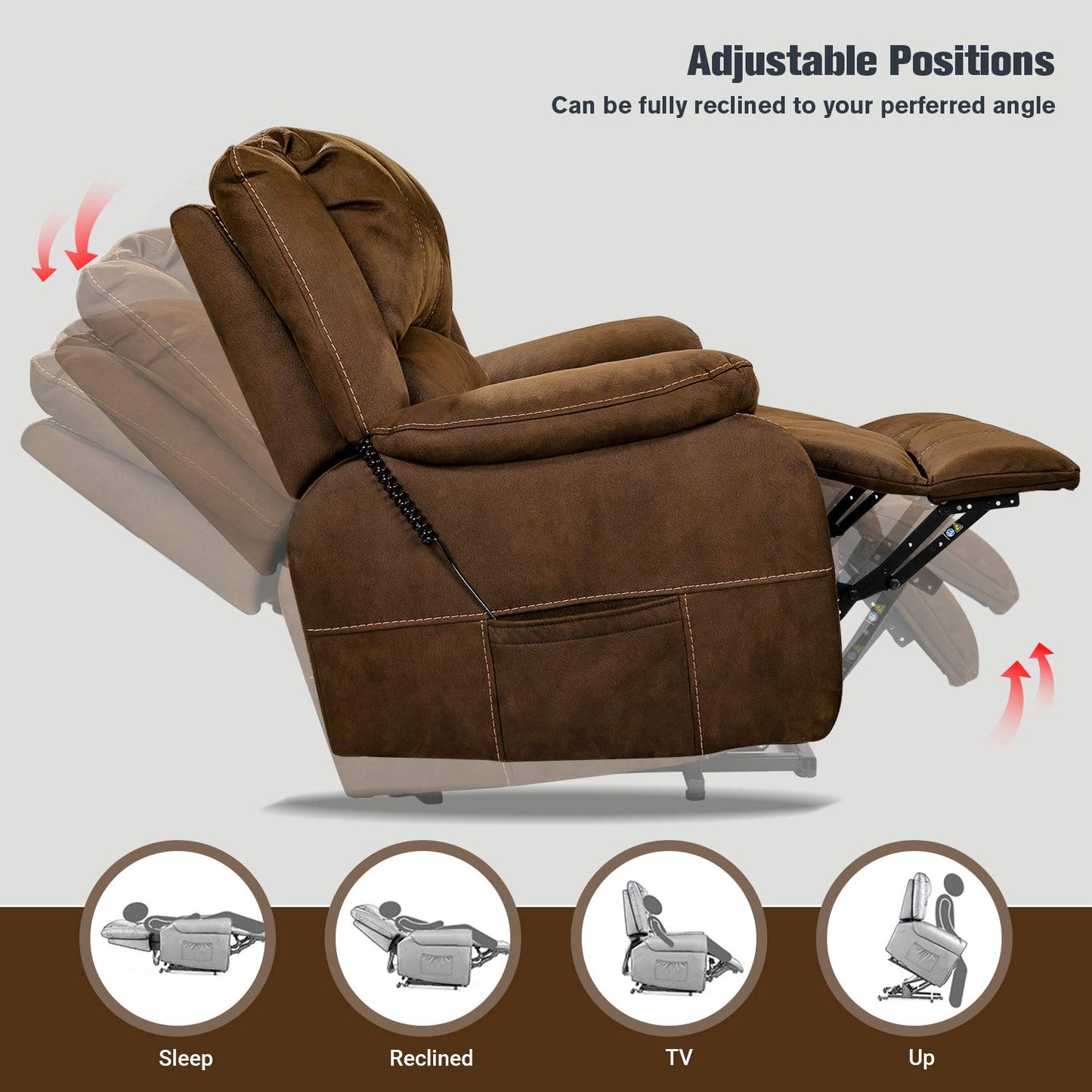 Soft Fabric Power Lift Recliner Chair for Elderly with Side Pockets & USB Ports, Supports up to 360 lbs