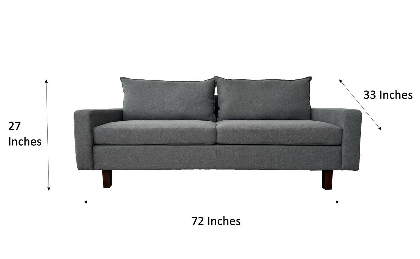 72 Inch 2 Seater Fabric Upholstered Square Arm Couch