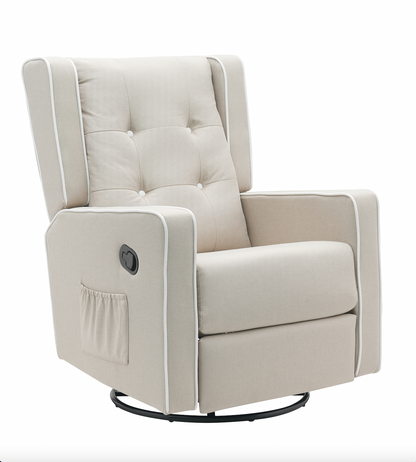 Nursery 360 Degree Swivel Gliding Rocking Recliner w/ Side Pocket