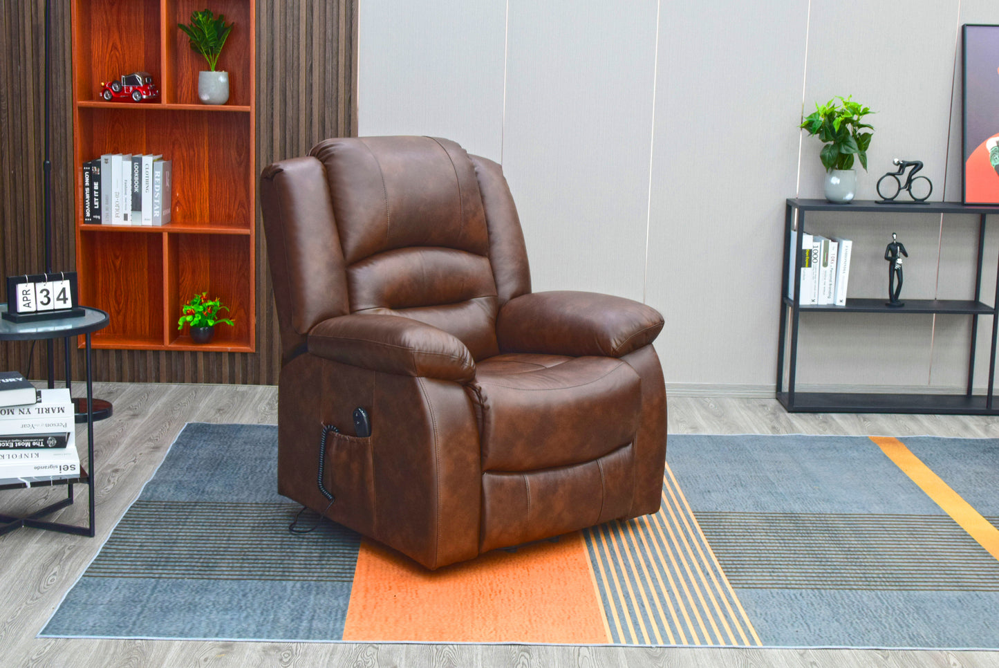 Leather Power Lift Chair Recliner With Heat, Massage, Remote Control, & Side Pocket