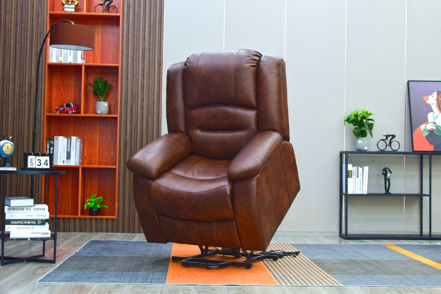 Leather Power Lift Chair Recliner With Heat, Massage, Remote Control, & Side Pocket