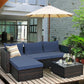 5 Piece Multi Combination Patio Rattan Sectional w/ Cushions + Coffee Table