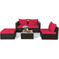 5 Piece Multi Combination Patio Rattan Sectional w/ Cushions + Coffee Table