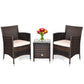 3 Piece Rattan Patio Furniture Set w/ Coffee Table + Beige Cushions.