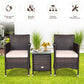 3 Piece Rattan Patio Furniture Set w/ Coffee Table + Beige Cushions.