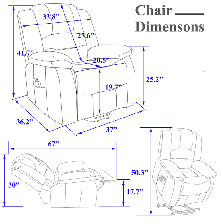 Leather Power Lift Chair Recliner With Heat, Massage, Remote Control, & Side Pocket