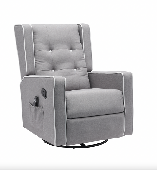 Nursery 360 Degree Swivel Gliding Rocking Recliner w/ Side Pocket